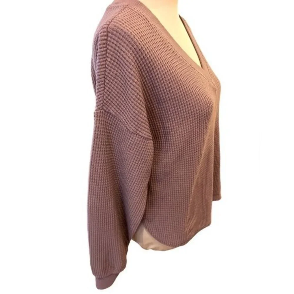 Madewell Waffle Knit V-Neck Long-Sleeve Sweater Size Small Style #NI071 Lavender - Picture 4 of 10